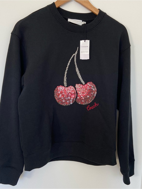Coach Tops - Coach Black Sweatshirt with Red Sequin Cherry Motif-Small